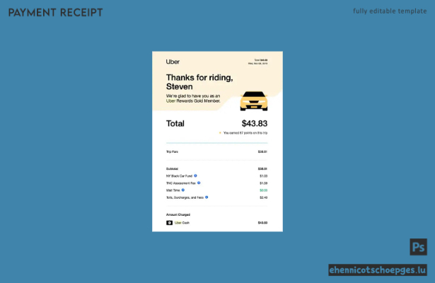 Beispiel einer Zahlungsbestätigung für Uber
